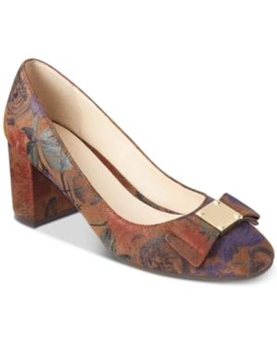 Shop Cole Haan Tali Bow Block-heel Pumps In Autumn Bloom Suede