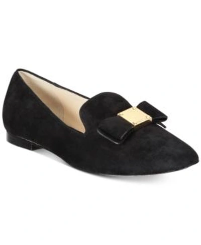 Shop Cole Haan Tali Bow Loafers In Black Suede