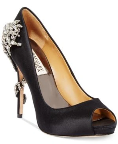 Shop Badgley Mischka Royal Embellished Peep-toe Evening Pumps Women's Shoes In Black