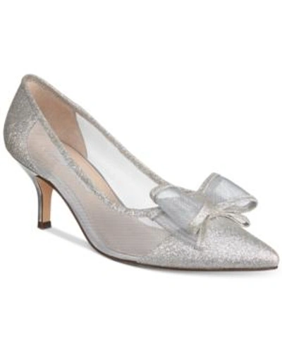 Shop Nina Bianca Mesh Bow Kitten Heel Pumps Women's Shoes In White Diamond