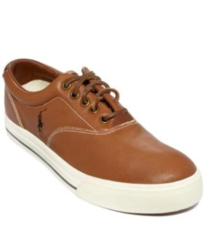 Shop Polo Ralph Lauren Vaughn Leather Sneakers Men's Shoes In Tan