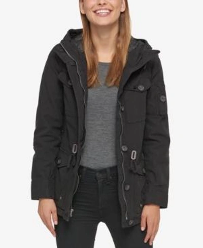 Shop Levi's Women's Hooded Military Jacket In Black