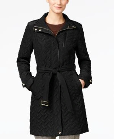 Shop Cole Haan Quilted Belted Coat In Black