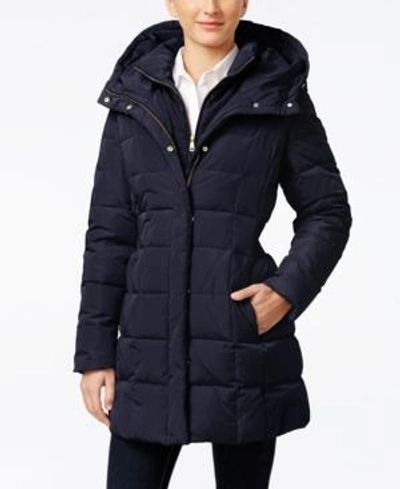 Shop Cole Haan Women's Hooded Down Puffer Coat In Navy