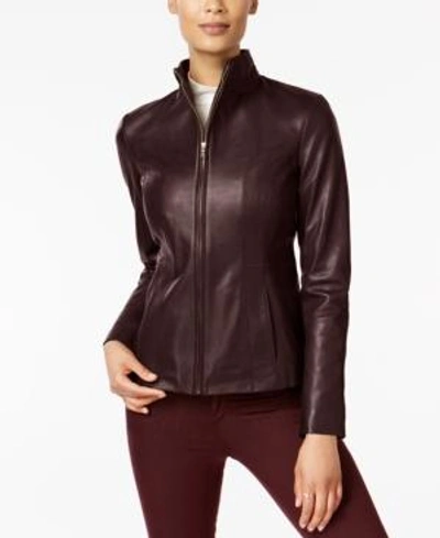 Shop Gucci Wing Collar Leather Jacket In Chianti