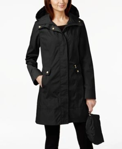 Shop Cole Haan Packable Hooded Raincoat In Black