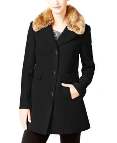 Shop Kate Spade New York Faux-fur-collar Wool-blend Peacoat In Black