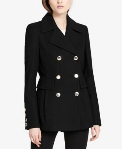 Shop Calvin Klein Double-breasted Peacoat In Black