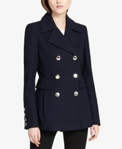 Shop Calvin Klein Double-breasted Peacoat In Navy