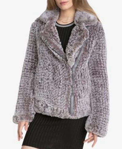 Shop Avec Les Filles Faux-fur Asymmetrical Coat In Melange Grey