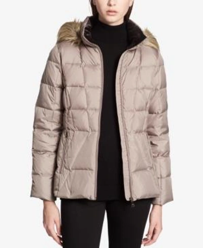 Shop Calvin Klein Faux-fur-lined Down Coat In Thistle