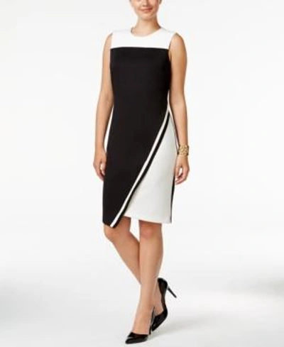 Shop Tommy Hilfiger Colorblocked Asymmetrical Scuba Dress In Black/white