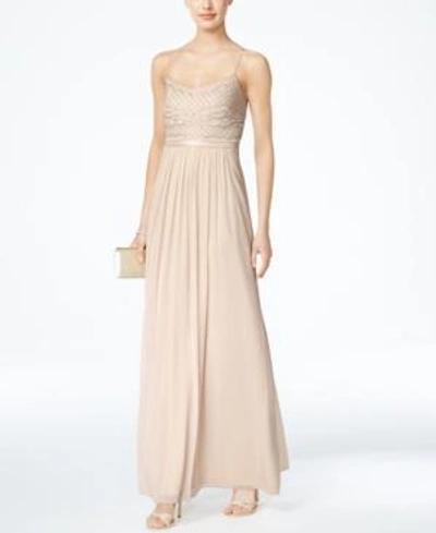 Shop Adrianna Papell Beaded Chiffon Gown In Almond