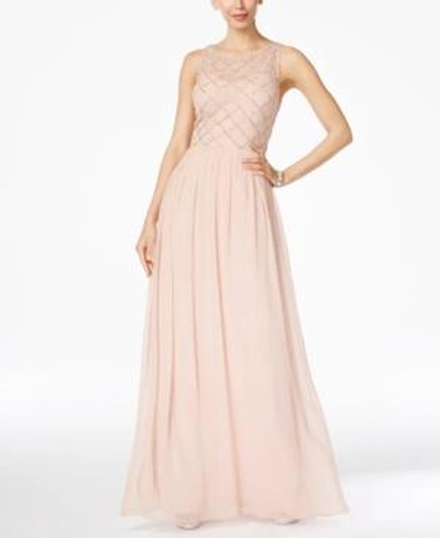 Shop Adrianna Papell Beaded A-line Gown In Blush