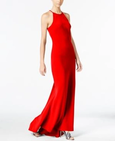 Shop Calvin Klein Crepe Halter Gown In Medium Red