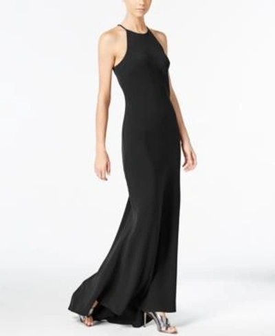 Shop Calvin Klein Crepe Halter Gown In Black