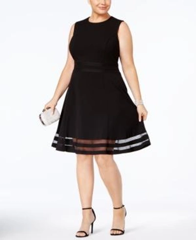 Shop Calvin Klein Plus Size Illusion-trim Fit & Flare Dress In Black