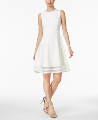 Shop Calvin Klein Illusion-trim Fit & Flare Dress, Regular & Petite Sizes In Cream