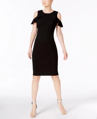 Shop Calvin Klein Ruffled Cold-shoulder Dress In Black