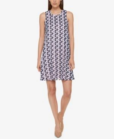 Shop Tommy Hilfiger Geo-print Chiffon Dress, Created For Macy's In Cobalt/blush