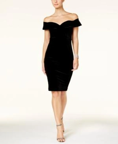 Shop Bardot Off-the-shoulder Velvet Sheath Dress In Black