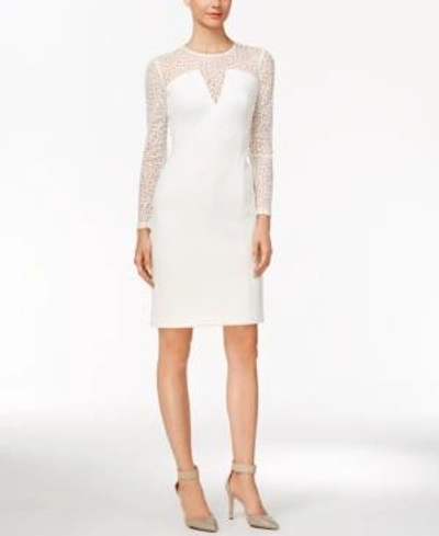Shop Calvin Klein Illusion Scuba Sheath Dress, Regular & Petite Sizes In Cream