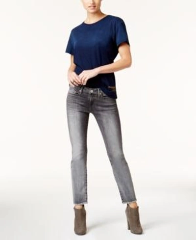 Shop True Religion Sara Cigarette Cropped Frayed Straight-leg Jeans In Eternal Grey