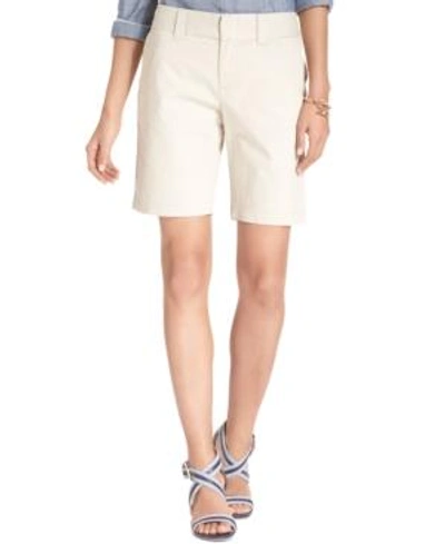 Tommy Hilfiger Hollywood Womens Cotton Stretch Above Knee Bermuda Shorts In Khaki