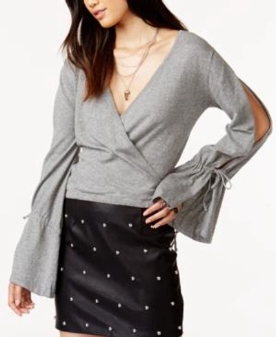 Shop Minkpink Chateau Cotton Wrap Sweater In Grey Marle