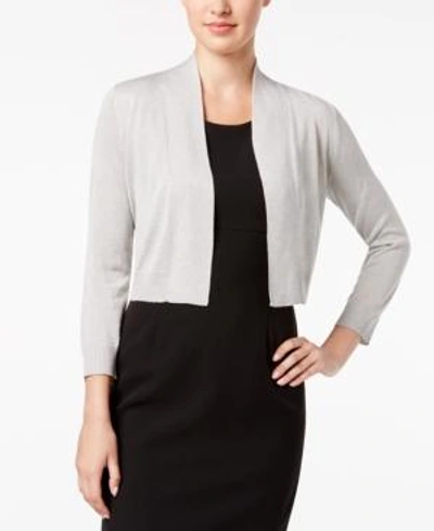 Shop Calvin Klein Three-quarter-sleeve Glitter Shrug Cardigan In Silver