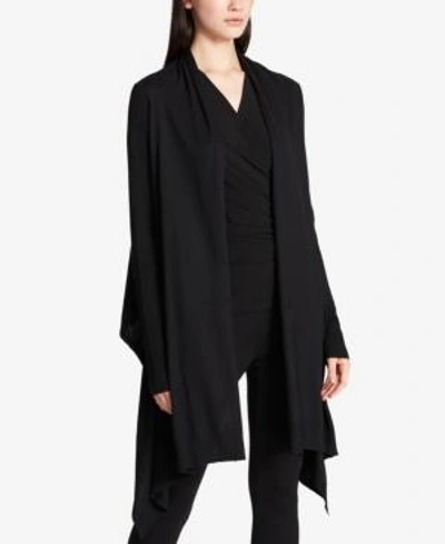 Shop Dkny Open-front High-low Cozy Cardigan In Black