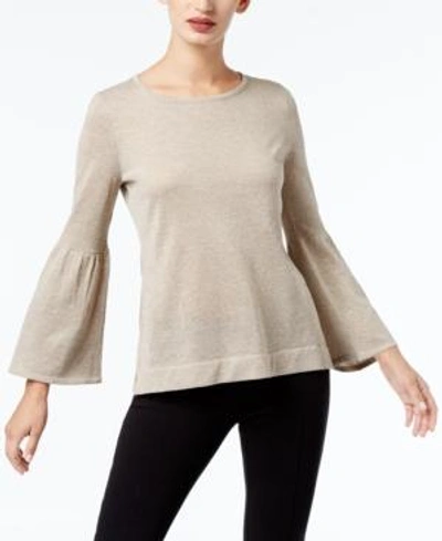 Shop Calvin Klein Bell-sleeve Sweater, A Macy's Exclusive Style In Heather Latte