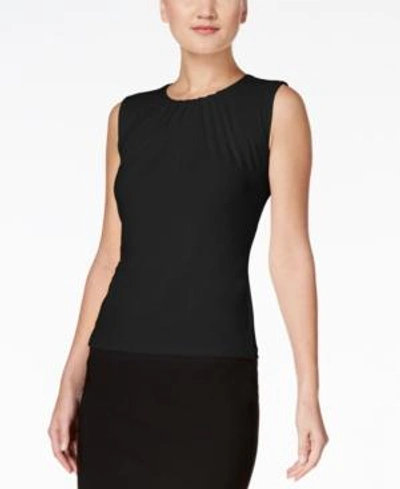 Shop Calvin Klein Petite Sleeveless Pleated Top In Black