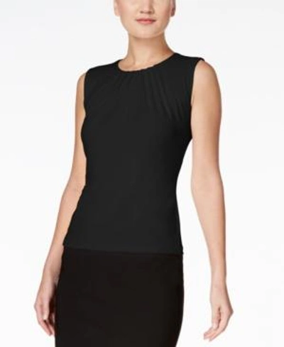 Calvin Klein Petite Sleeveless Pleated Top In Black