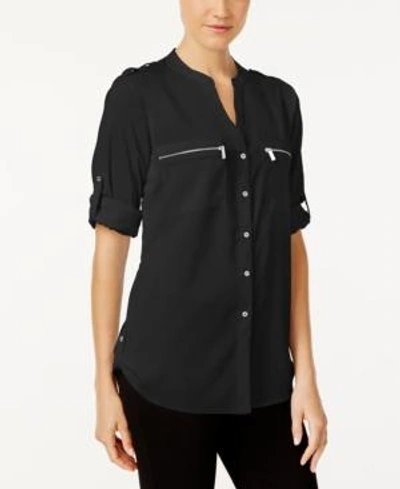 Shop Calvin Klein Zip-pocket Utility Blouse In Black