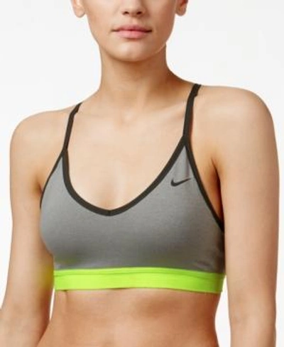 Shop Nike Pro Indy Padded Low-impact Sports Bra In Dark Gray Heather/anthracite