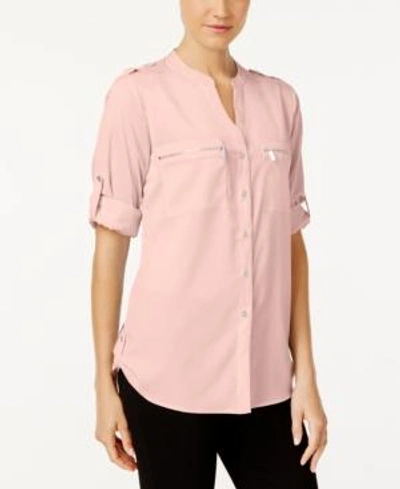 Shop Calvin Klein Zip-pocket Utility Blouse In Blush