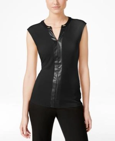 Shop Calvin Klein Contrast-trim Chain-neck Top In Black