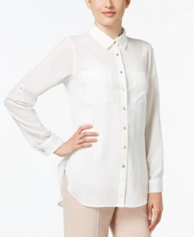 Shop Calvin Klein High-low Shirt In Soft White
