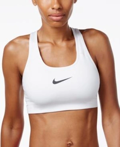 Shop Nike Pro Classic Mid-impact Swoosh Sports Bra In White/black