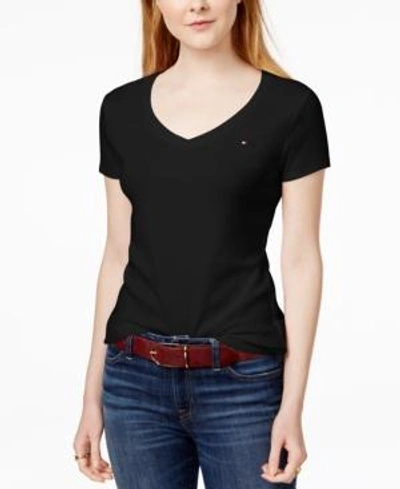 Shop Tommy Hilfiger Women's V-neck T-shirt, Created For Macy's In Black