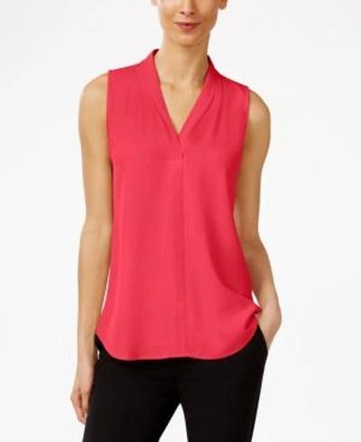 Shop Calvin Klein Pleated V-neck Shell In Watermelon