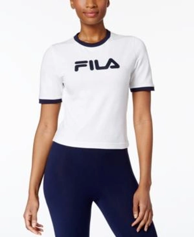 Shop Fila Tionne Cropped Logo T-shirt In White/peacoat
