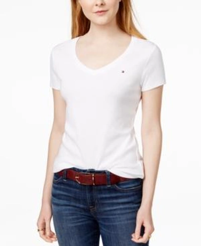 Shop Tommy Hilfiger Women's V-neck T-shirt, Created For Macy's In Classic White