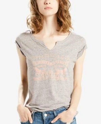 Shop Levi's Split-neck Graphic T-shirt In Grey