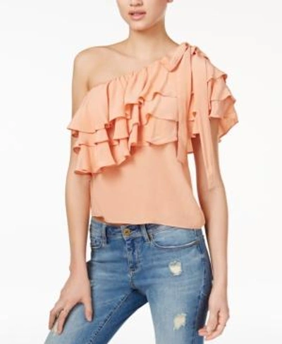 Shop Endless Rose Ruffled One-shoulder Top In Nude Pink