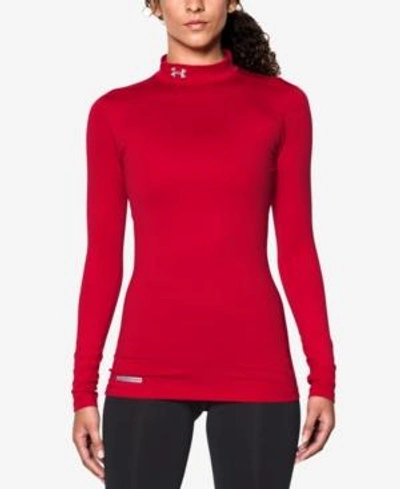Shop Under Armour Women's Coldgear Fleece-lined Mock Neck Top In Red