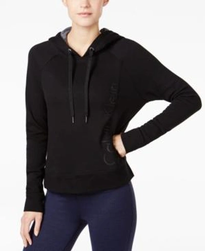 Shop Calvin Klein Performance Cropped Fleece Hoodie, Created For Macy's In Black/black