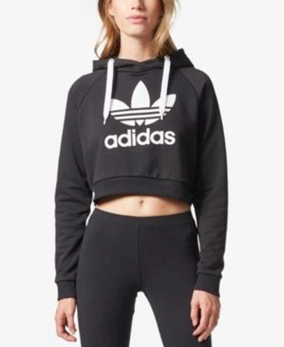 Shop Adidas Originals Treifoil Cropped Hoodie In Black