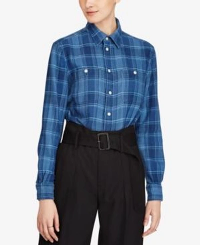 Shop Polo Ralph Lauren Relaxed-fit Plaid Twill Cotton Shirt In Indigo